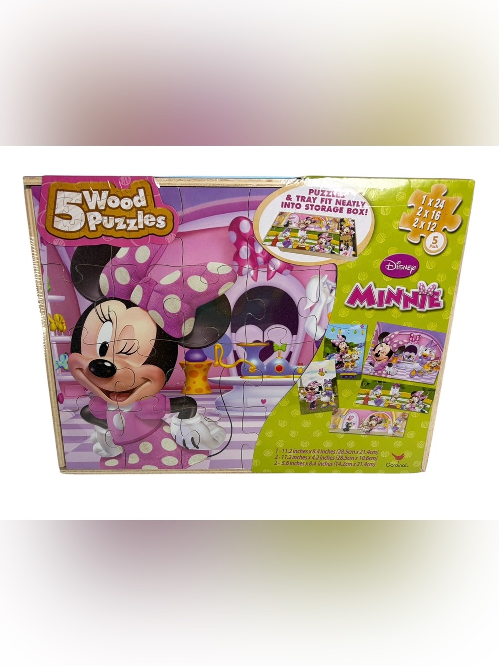 Disney Minnie Mouse 5 pack Wood Puzzles Storage Box Educational Puzzle Daisy NEW
